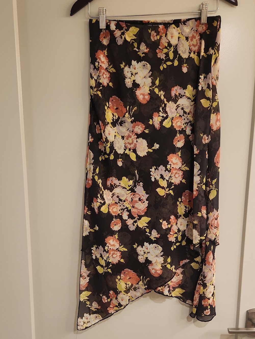 Urban Outfitters Sheer Floral Chiffon Asymmetrical Midi Skirt M